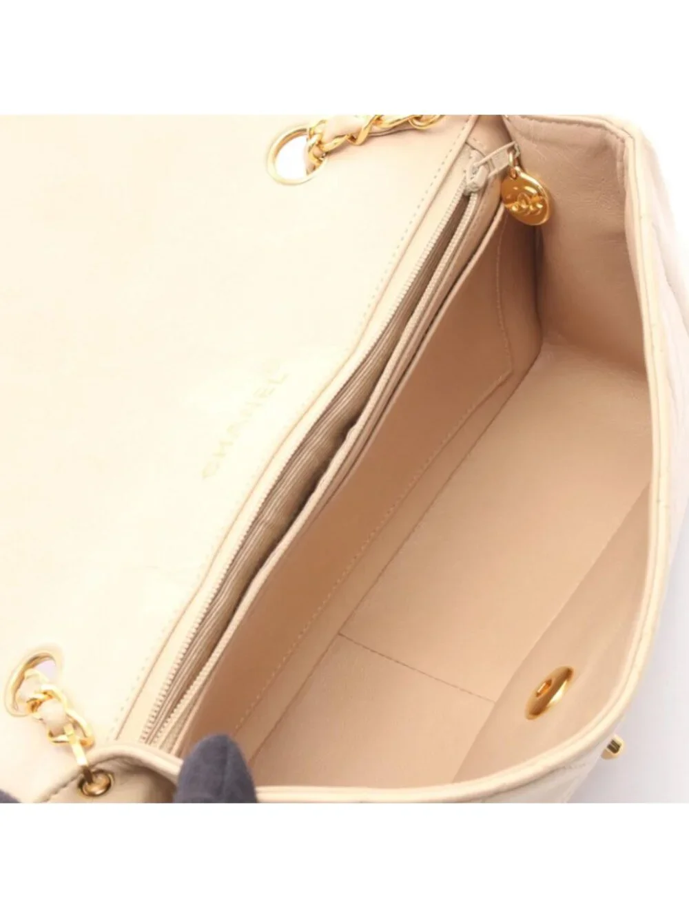 Chanel Shoulder Bag Quilted Diana Flap Light Beige Lambskin Chain